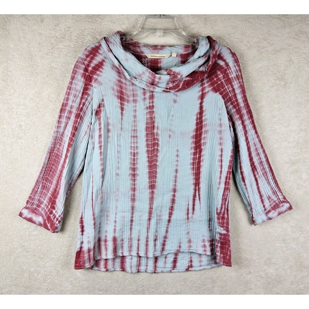 Soft Surroundings Women's Cotton Muslin Tie Dye Cowl Neck Top Size XS